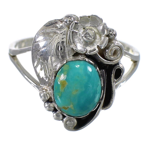 Turquoise Genuine Sterling Silver Southwest Flower Ring Size 8-1/2 AX88235